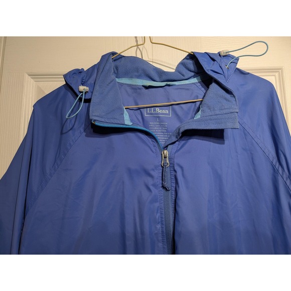 LL Bean Jacket Womens L Blue Hooded Windbreaker Lightweight Full Zip Packable - Picture 4 of 16